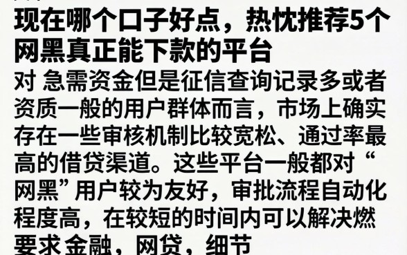 现在哪个口子好点，热忱推荐5个网黑真正能下款的平台