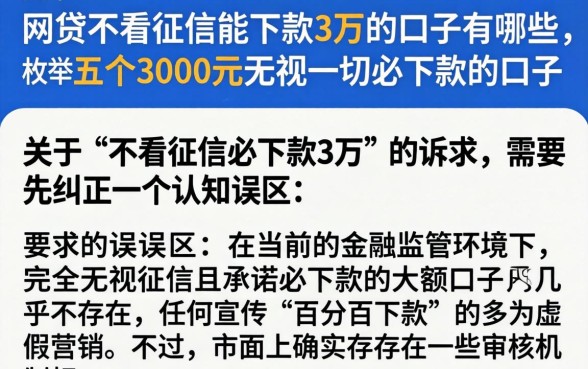 网贷不看征信能下款3万的口子有哪些，枚举五个3000元无视一切必下款的口子