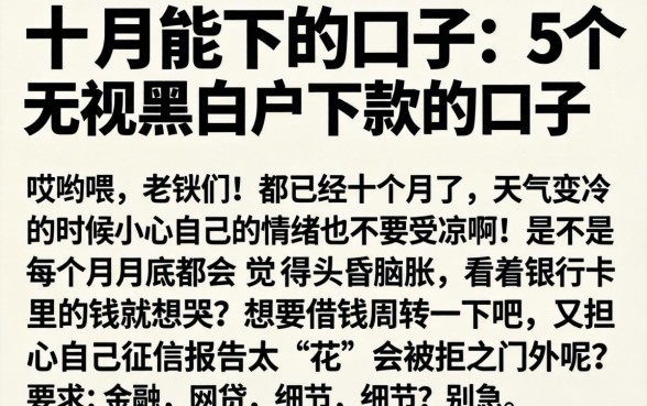 十月份能下的口子，概括5个无视黑白户下款的口子