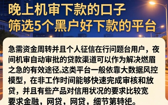 晚上机审下款的口子，筛选5个黑户好下款的平台