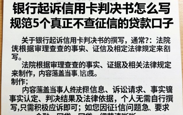 银行起诉信用卡判决书怎么写，规整5个真正不查征信的贷款口子