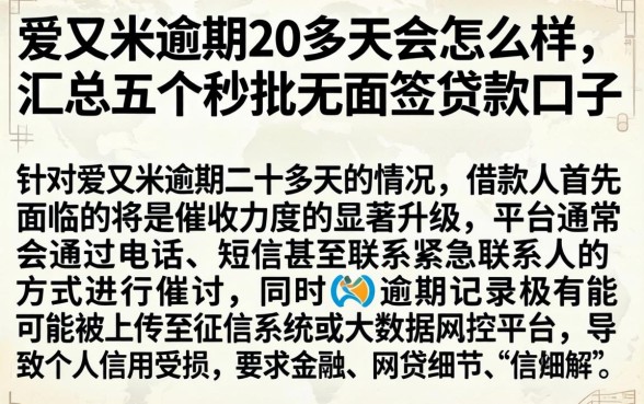 爱又米逾期20多天会怎么样，汇总五个秒批无面签贷款口子