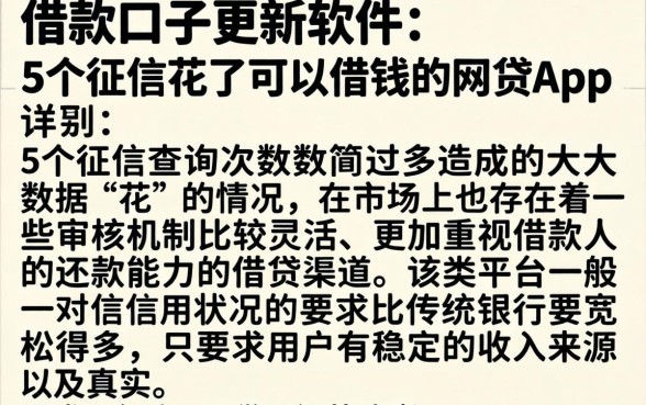 借款口子更新软件，详细阐述5个征信花了可以借钱的网贷app