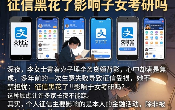 征信黑花了影响子女考研吗，陈列5个手机支付宝小额贷款的app