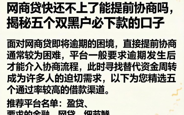 网商贷快还不上了能提前协商吗，揭秘五个双黑户必下款的口子