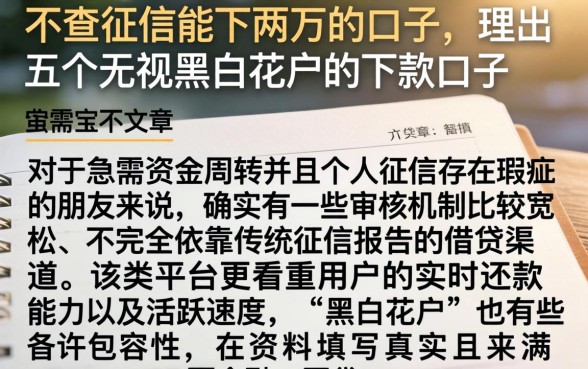 不查征信能下两万的口子，理出五个无视黑白花户的下款口子