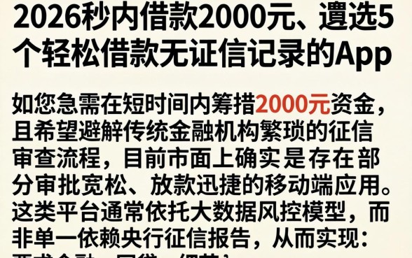 2026秒内借款2000元，遴选5个轻松借款无征信记录的app