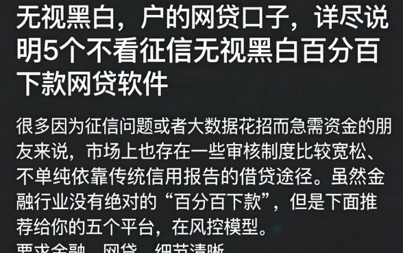 无视黑白的户的网贷口子，详尽说明5个不看征信无视黑白百分百下款网贷软件