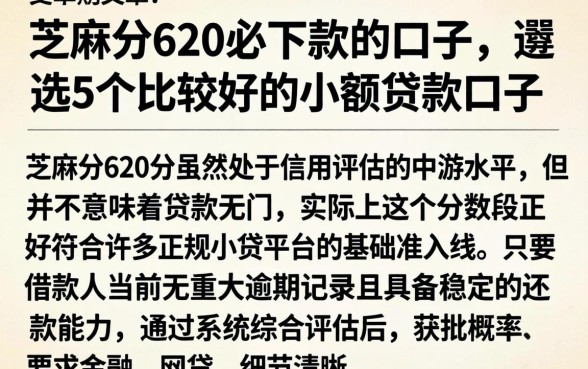 芝麻分620必下款的口子，遴选5个比较好的小额贷款口子