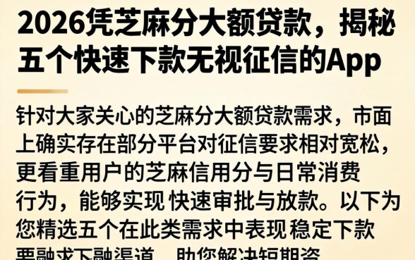 2026凭芝麻分大额贷款，揭秘五个快速下款无视征信的app