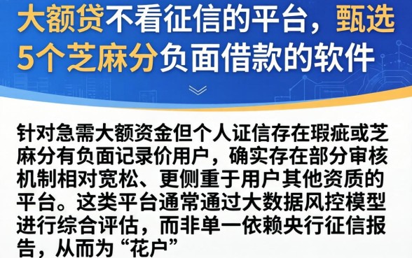大额贷不看征信的平台，甄选5个芝麻分负面借款的软件