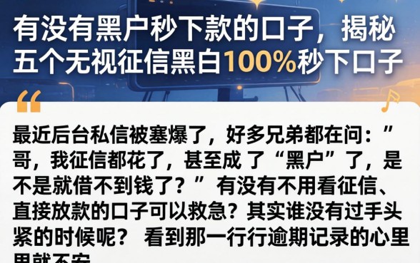 有没有黑户秒下款的口子，揭秘五个无视征信黑白100%秒下口子