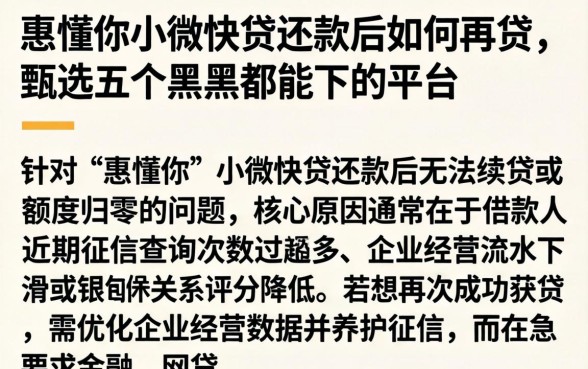 惠懂你小微快贷还款后如何再贷，甄选五个黑户都能下的平台