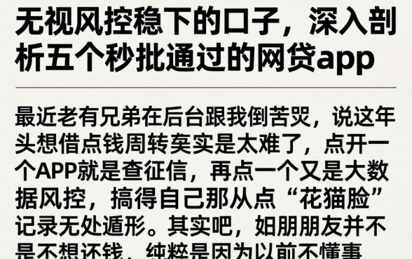 无视风控稳下的口子，深入剖析五个秒批通过的网贷app