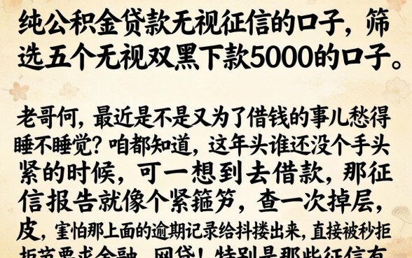 纯公积金贷款无视征信的口子，筛选五个无视双黑下款5000的口子