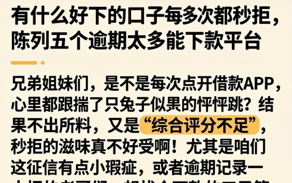 有什么好下的口子每次都秒拒，陈列五个逾期太多能下款平台