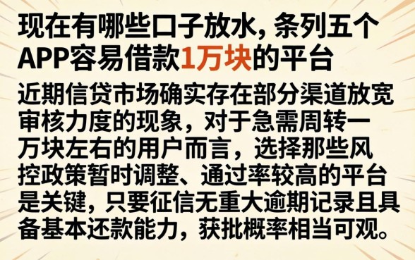 现在有哪些口子放水，条列五个APP容易借款1万块的平台