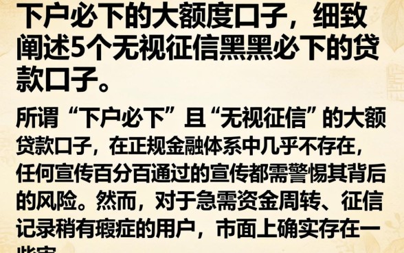 下户必下的大额度口子，细致阐述5个无视征信黑户必下的贷款口子