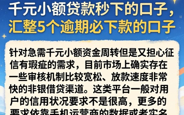 千元小额贷款秒下的口子，汇整5个逾期必下款的口子