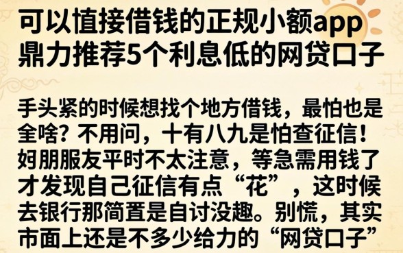可以直接借钱的正规小额app，鼎力推荐5个利息低的网贷口子