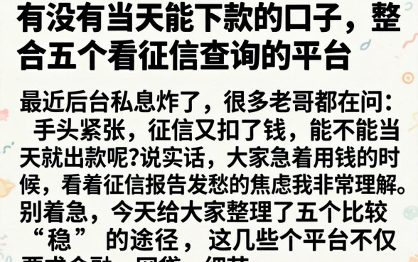 有没有当天能下款的口子,整合五个不看征信查询的平台