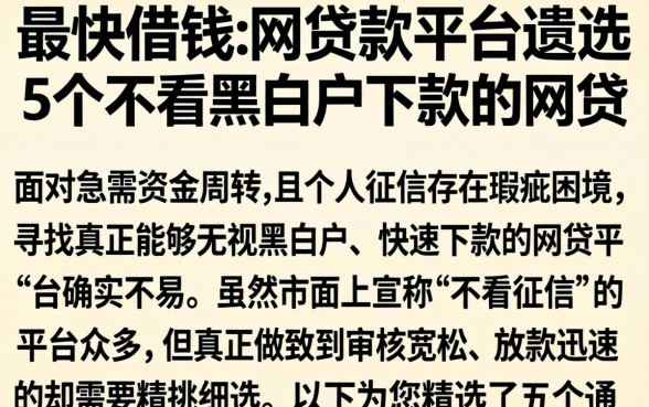 最快借钱的网贷款平台，遴选5个不看黑白户下款的网贷