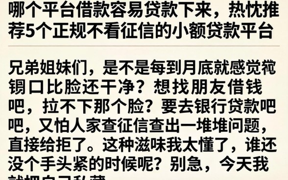 哪个平台借款容易贷款下来，热忱推荐5个正规不看征信的小额贷款平台