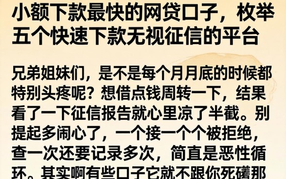 小额下款最快的网贷口子，枚举五个快速下款无视征信的平台