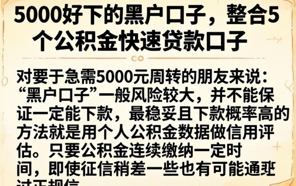 5000好下的黑户口子，整合5个公积金快速贷款口子