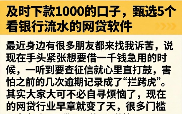 及时下款1000的口子，甄选5个看银行流水的网贷软件