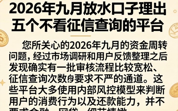 2026年九月放水口子，理出五个不看征信查询的平台