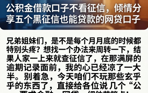 公积金借款口子不看征信，倾情分享五个黑征信也能贷款的网贷口子