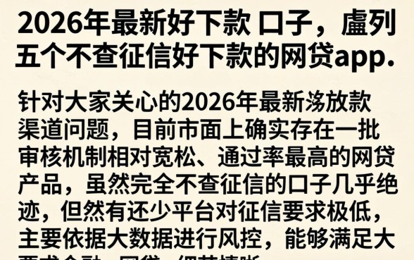 2026年最新好下款的口子，胪列五个不查征信好下款的网贷app