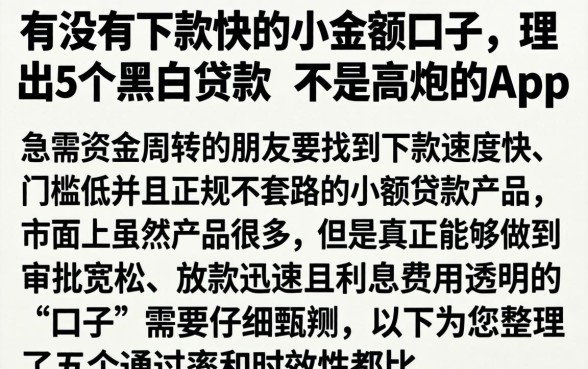 有没有下款快的小额口子，理出5个黑白贷款不是高炮的app