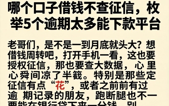 哪个口子借钱不查征信，枚举5个逾期太多能下款平台