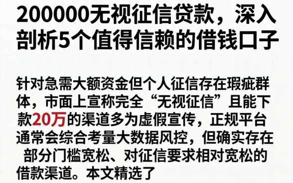 200000无视征信贷款，深入剖析5个值得信赖的借钱口子