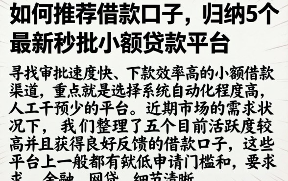 如何推荐借款口子，归纳5个最新秒批小额贷款平台