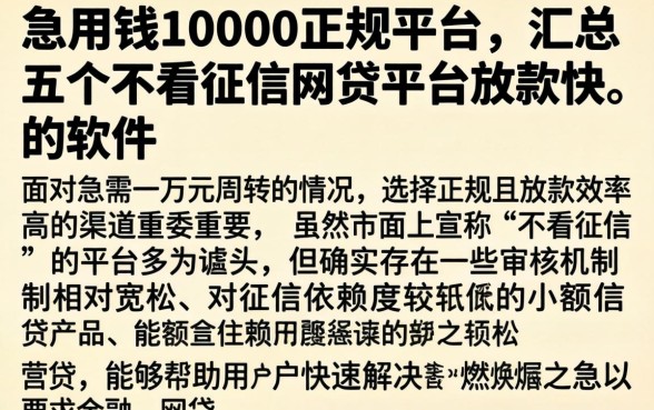 急用钱10000正规平台，汇总五个不看征信网贷平台放款快的软件