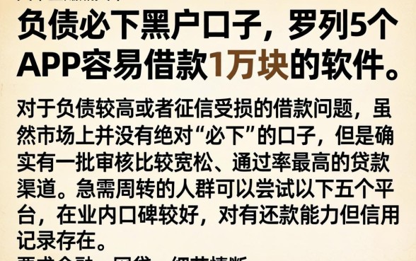 负债必下黑户口子，罗列5个APP容易借款1万块的软件