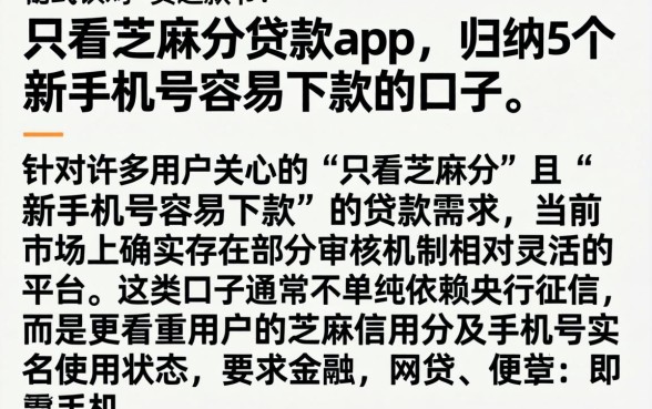 只看芝麻分贷款app，归纳5个新手机号容易下款的口子
