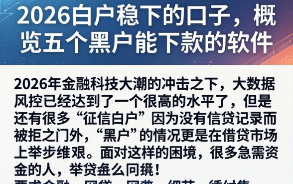 2026白户稳下的口子，概览五个黑户能下款的软件