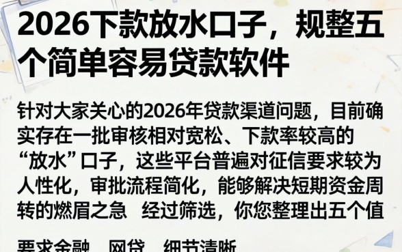 2026下款放水口子，规整五个简单容易贷款软件