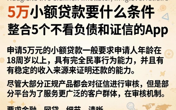 5万小额贷款要什么条件，整合5个不看负债和征信的app