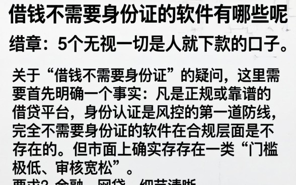 借钱不需要身份证的软件有哪些呢，细致阐述5个无视一切是人就下款的口子