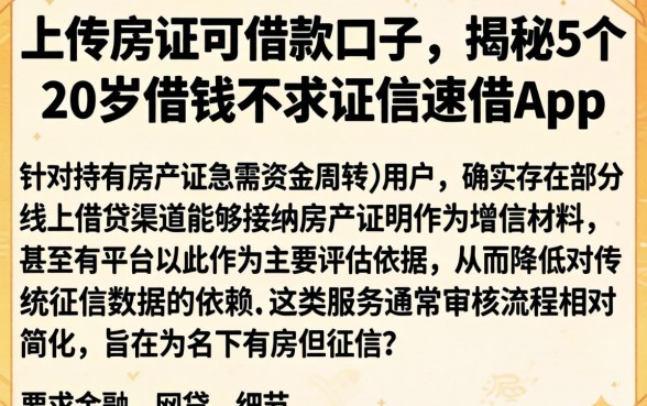 上传房证可借款口子，揭秘5个20岁借钱不求征信速借app