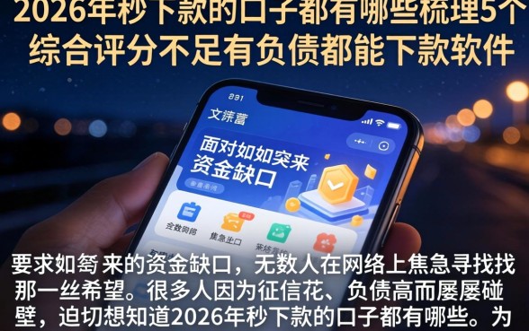 2026年秒下款的口子都有哪些，梳理5个综合评分不足有负债都能下款软件
