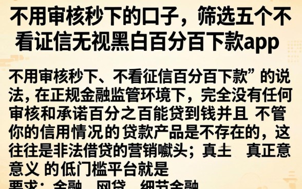 不用审核秒下的口子，筛选五个不看征信无视黑白百分百下款app