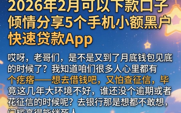 2026年2月份可以下款的口子，倾情分享5个手机小额黑户快速贷款app