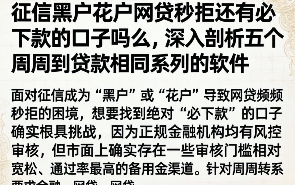 征信黑户花户网贷秒拒还有必下款的口子吗么，深入剖析五个周周到贷款相同系列的软件