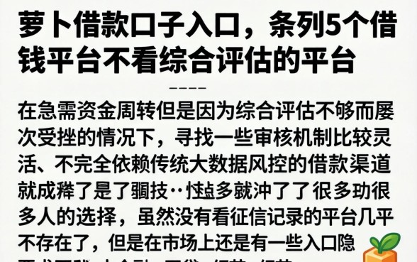 萝卜借款口子入口，条列5个借钱平台不看综合评估的平台